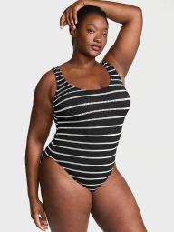 Сдельный купальник из жатой ткани Victoria's Secret 1160890815 (Черный/Белый XL/XXL)