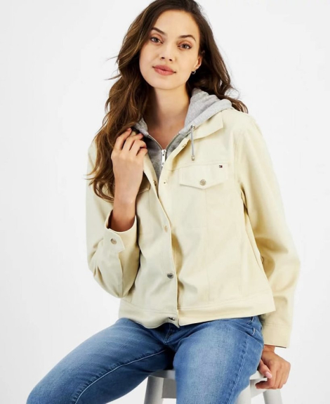 Женская куртка-рубашка Tommy Hilfiger с капюшоном 1159840532 (Бежевый L)