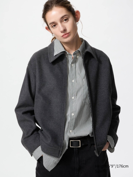 Куртка-сорочка оверсайз UNIQLO на блискавці 1159855090 (Сірий L)