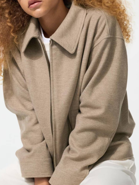 Куртка-сорочка оверсайз UNIQLO на блискавці 1159855345 (Бежевий S)