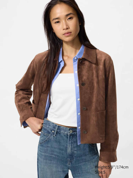 Укорочена куртка-сорочка Uniqlo з екозамші 1160344947 (Коричневий M)