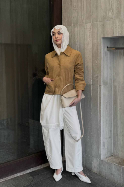 Укороченная куртка-рубашка Uniqlo из экозамши 1160604717 (Бежевый S)