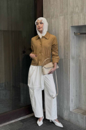 Укороченная куртка-рубашка Uniqlo из экозамши 1160604717 (Бежевый S)