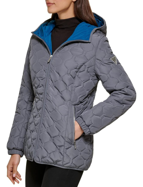 Жіноча стьобана куртка Guess з капюшоном 1159839750 (Сірий S)