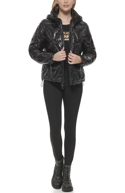 Жіночий глянсовий стьобаний пуховик Karl Lagerfeld Paris 1159845835 (Чорний XL)