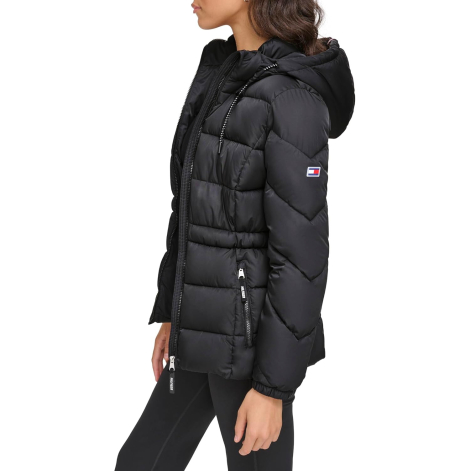 Женская стеганая куртка Tommy Hilfiger с капюшоном 1159848050 (Черный S)