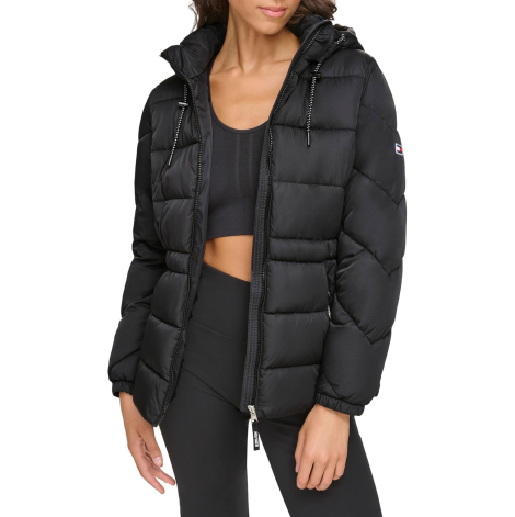 Женская стеганая куртка Tommy Hilfiger с капюшоном 1159848050 (Черный S)