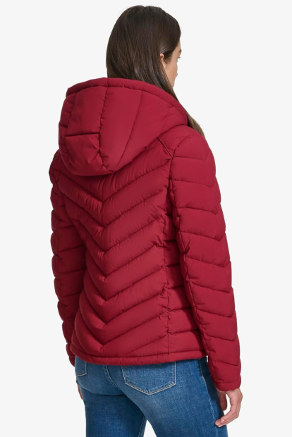 Женская стеганая куртка с капюшоном Tommy Hilfiger 1159851126 (Бордовый L)