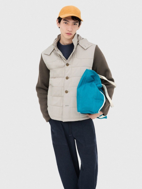 Комбинированная стеганая куртка JW ANDERSON and UNIQLO 1159854459 (Бежевый/Коричневый L)