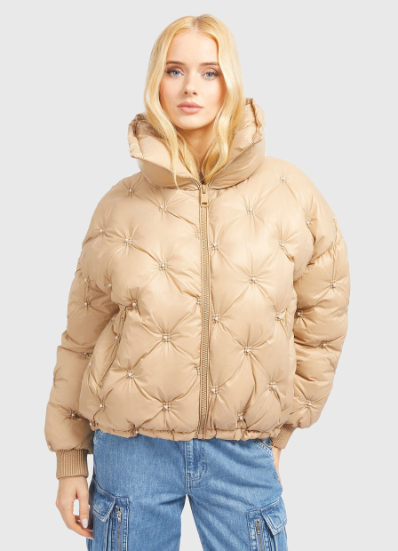Женская стеганая куртка Guess с искусственным жемчугом 1159855132 (Бежевый XL)