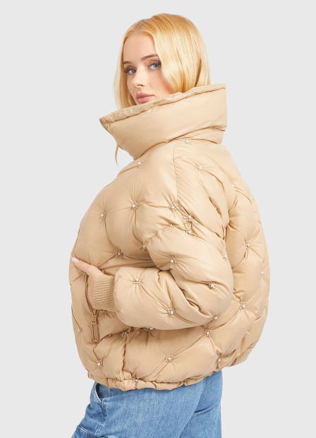 Женская стеганая куртка Guess с искусственным жемчугом 1159855132 (Бежевый XL)