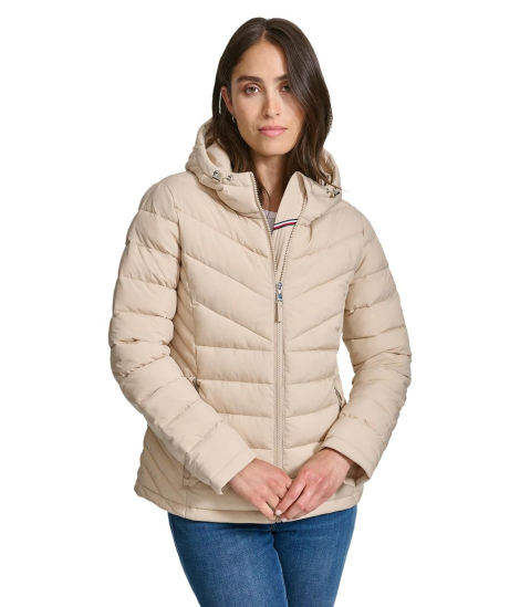 Женская стеганая куртка Tommy Hilfiger на молнии 1159863454 (Бежевый M)