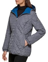 Жіноча стьобана куртка Guess з капюшоном 1159839750 (Сірий S)