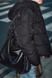 Женская укороченная куртка ZARA с капюшоном 1159842894 (Черный XL)