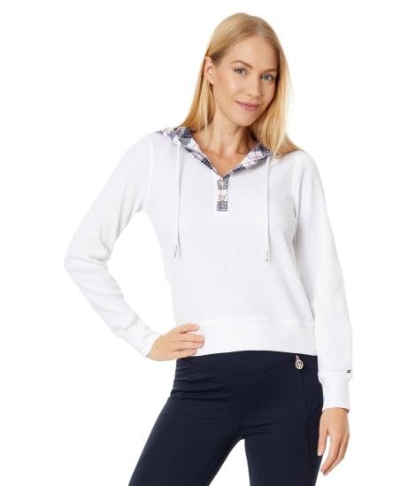Женский лонгслив с капюшоном Tommy Hilfiger из вафельной ткани 1159838581 (Белый XS)