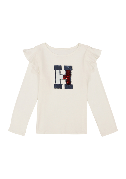 Дитячий лонгслів Tommy Hilfiger з логотипом з паєток 1159839462 (Білий L)