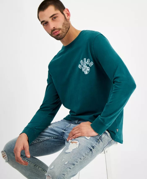 Мужской лонгслив GUESS с логотипом 1159840539 (Зеленый XXL)