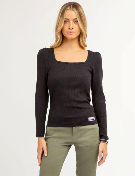 Базовый лонгслив U.S. Polo Assn в рубчик 1159842708 (Черный M)