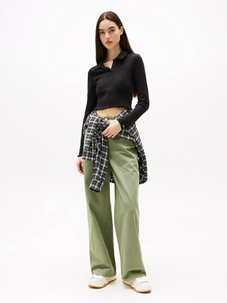 Укороченный лонгслив-поло Tommy Hilfiger с рубашечным воротником 1159845304 (Черный L)