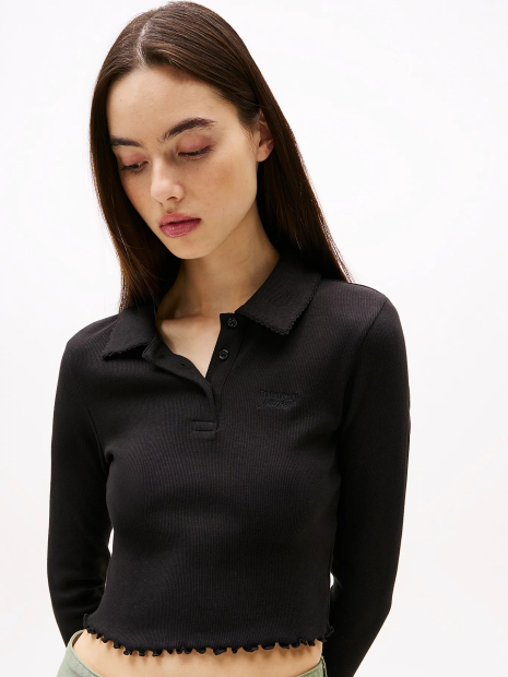 Укороченный лонгслив-поло Tommy Hilfiger с рубашечным воротником 1159845304 (Черный L)