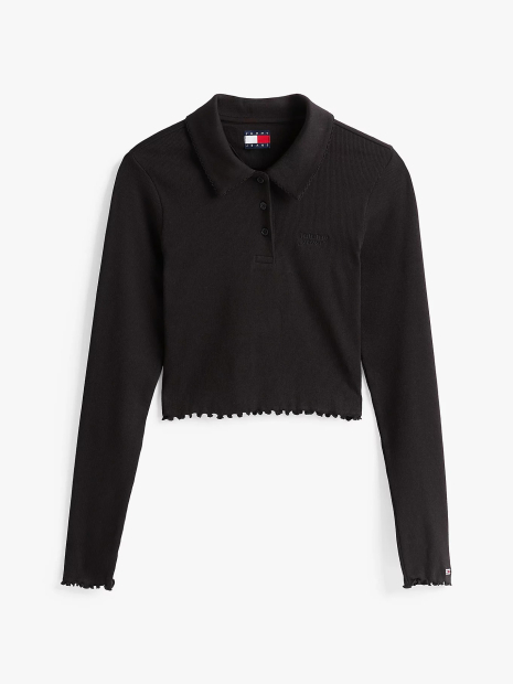 Укороченный лонгслив-поло Tommy Hilfiger с рубашечным воротником 1159845304 (Черный L)