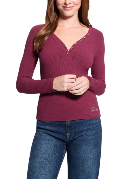 Женский лонгслив GUESS в рубчик 1159845447 (Бордовый XL)