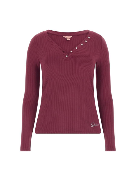 Женский лонгслив GUESS в рубчик 1159845447 (Бордовый XL)