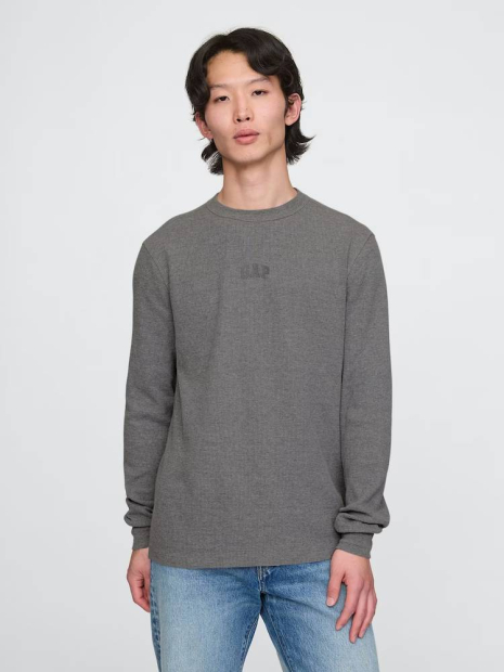 Чоловічий вафельний лонгслів GAP з логотипом 1159851757 (Сірий XL)