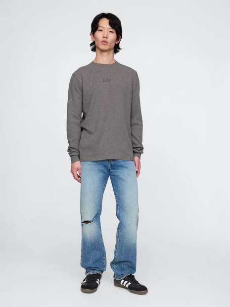 Чоловічий вафельний лонгслів GAP з логотипом 1159851757 (Сірий XL)