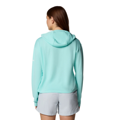 Женский лонгслив с капюшоном Columbia с защитой UPF 50 1159853453 (Бирюзовый S)