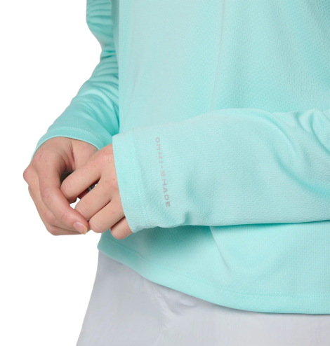 Женский лонгслив с капюшоном Columbia с защитой UPF 50 1159853453 (Бирюзовый S)