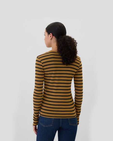 Лонгслив в полоску GAP с V-образным вырезом 1159854838 (Коричневый M)