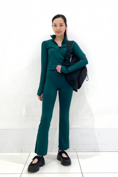 Женский укороченный лонгслив с технологией AIRism Uniqlo на полумолнии 1159857016 (Зеленый S)