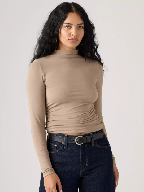 Женский лонгслив Levi's со сборками 1159857833 (Коричневый M)