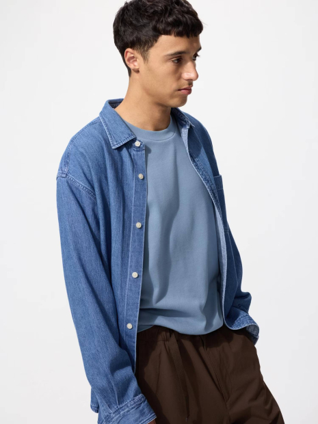 Однотонний лонгслів UNIQLO 1159858335 (Блакитний M)