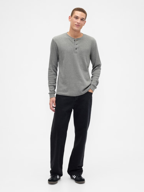 Чоловічий лонгслів GAP із вафельної тканини 1159858753 (Сірий XL)