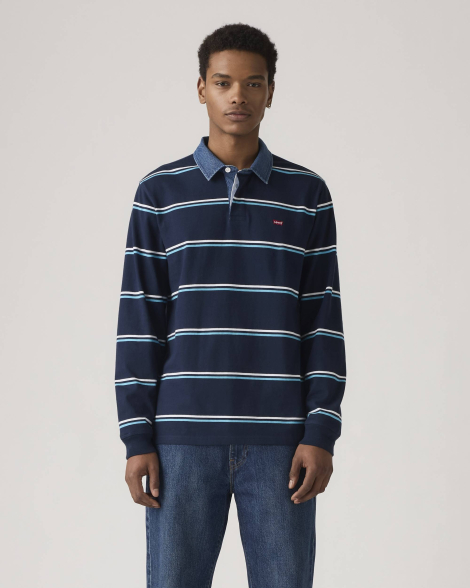 Мужской лонгслив-поло Levi's с контрастным воротником 1159862341 (Синий L)