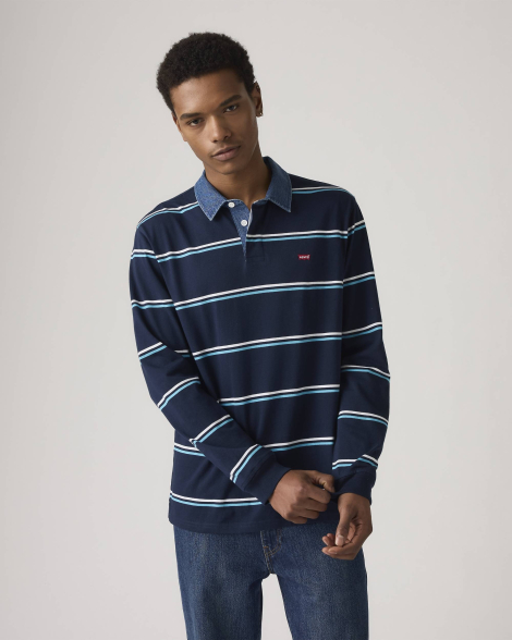 Мужской лонгслив-поло Levi's с контрастным воротником 1159862341 (Синий L)