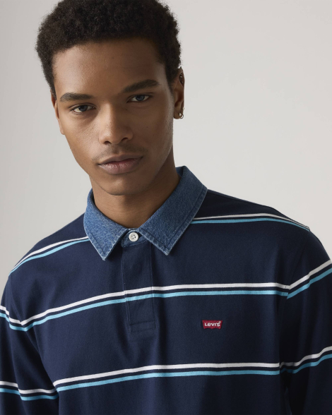 Мужской лонгслив-поло Levi's с контрастным воротником 1159862341 (Синий L)