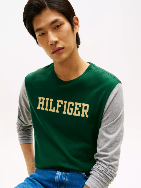 Мужской лонгслив Tommy Hilfiger с логотипом 1159862816 (Серый/Зеленый M)