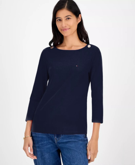 Женский лонгслив Tommy Hilfiger с укороченными рукавами 1159862896 (Синий M)