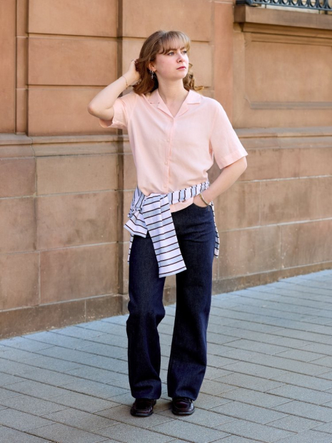 Лонгслив-поло UNIQLO в полоску 1159863058 (Белый/Голубой S)