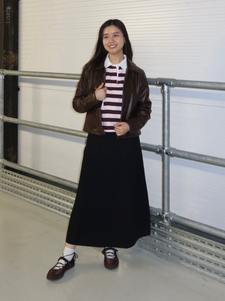 Лонгслив-поло UNIQLO в полоску 1159863067 (Коричневый/Розовый S)