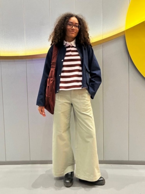 Лонгслив-поло UNIQLO в полоску 1159863067 (Коричневый/Розовый S)