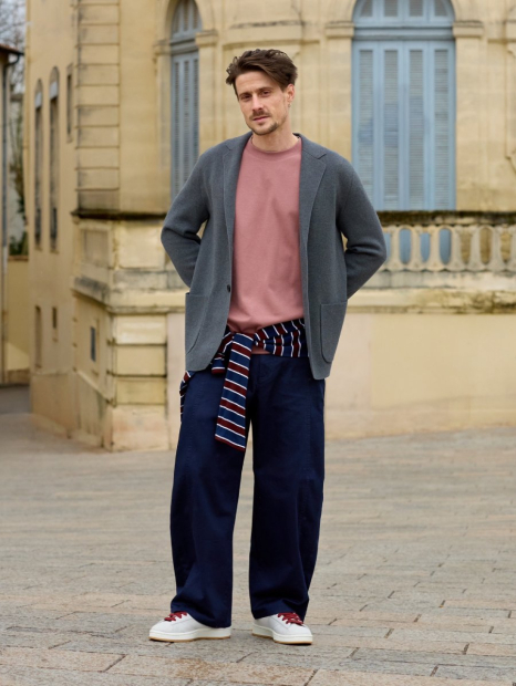 Лонгслив-поло UNIQLO в полоску 1159863077 (Коричневый/Синий S)
