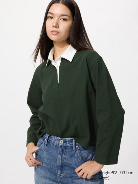 Лонгслив-поло UNIQLO 1159863089 (Зеленый S)