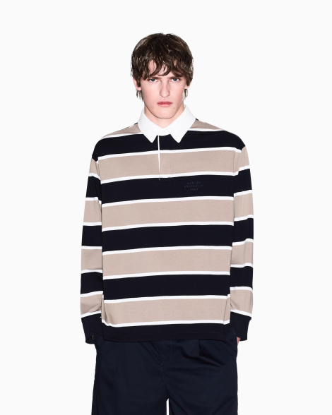 Лонгслив-поло Armani Exchange 1159863935 (Синий/Бежевый M)
