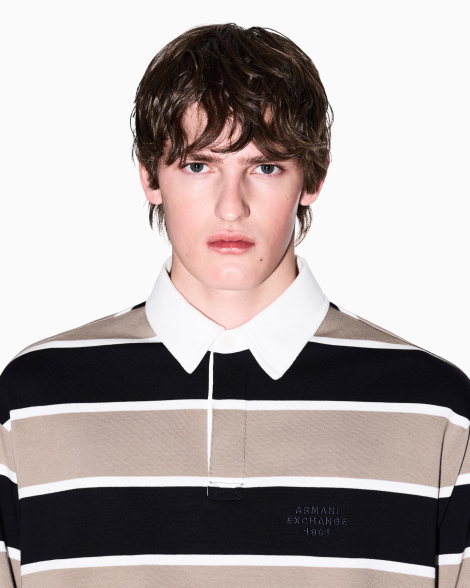 Лонгслив-поло Armani Exchange 1159863935 (Синий/Бежевый M)