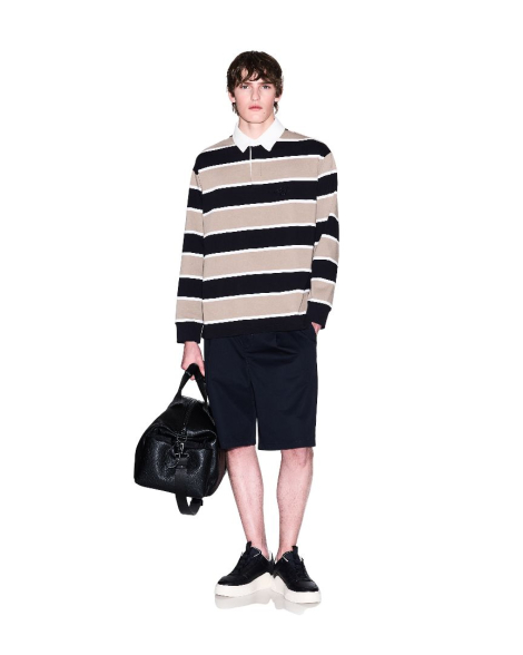 Лонгслив-поло Armani Exchange 1159863935 (Синий/Бежевый M)