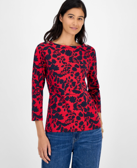 Женский лонгслив Tommy Hilfiger с укороченными рукавами 1159864003 (Синий/Бордовый M)